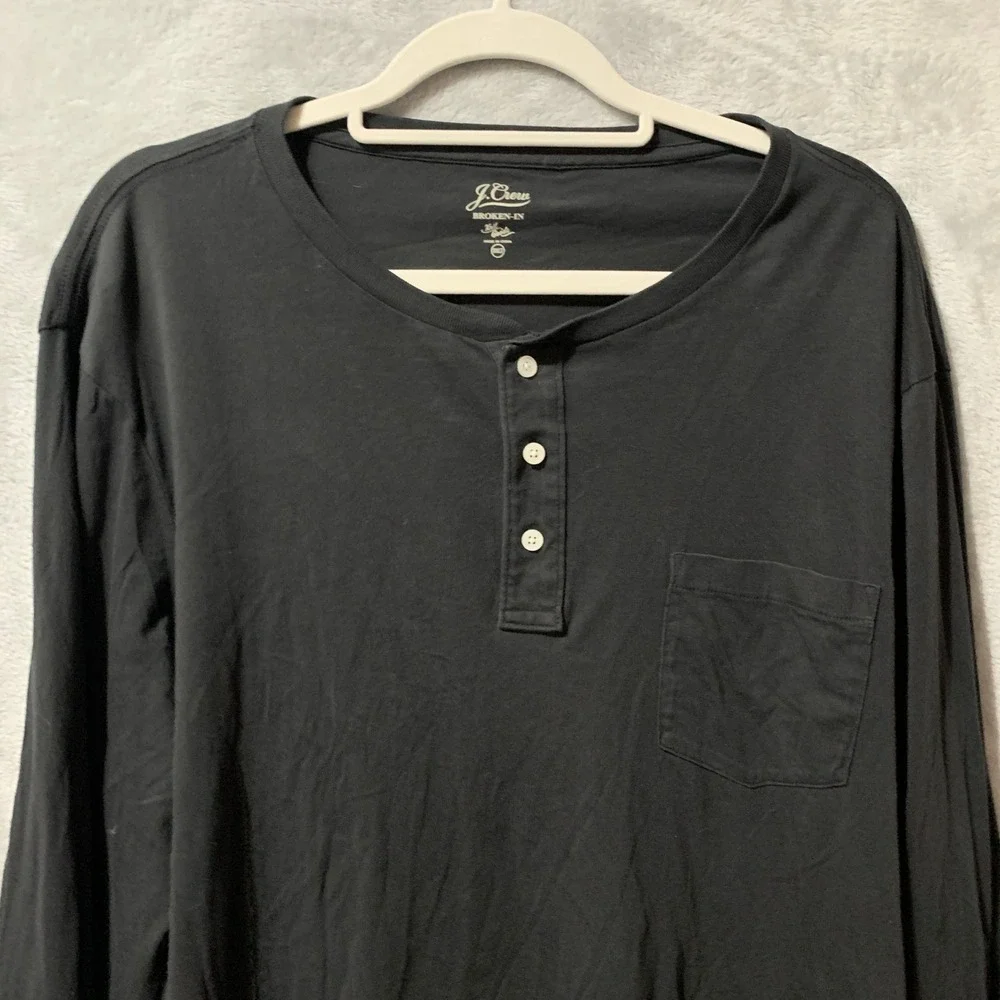 J.Crew Broken In Knit‎ Goods Long Sleeve Henley Shirt Black XXL T Classic
